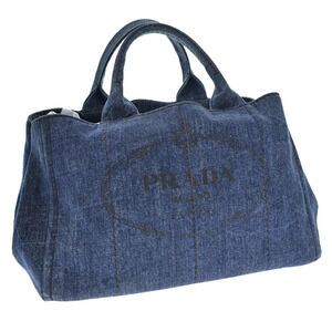 PRADA Canapa Tote Denim Blue Indigo Blue Navy Blue Canvas Bag Handbag